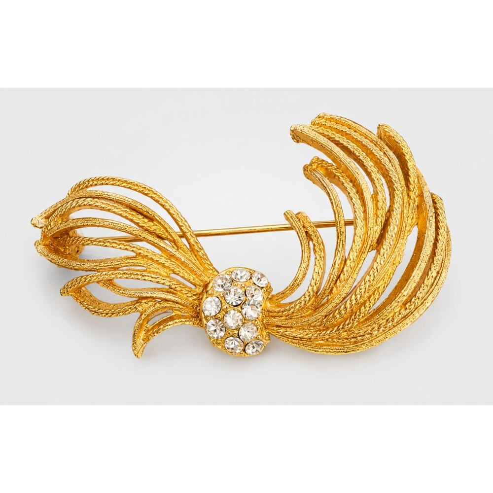 Vintage Floral Rhinestone Brooch Pin, Mid-Century Modern Flower go-18‎